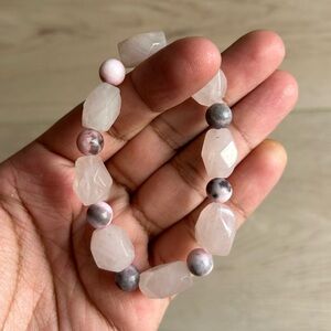 Handmade Faceted Rose Quartz and Rhodonite Beaded Stretch Bracelet, 6”